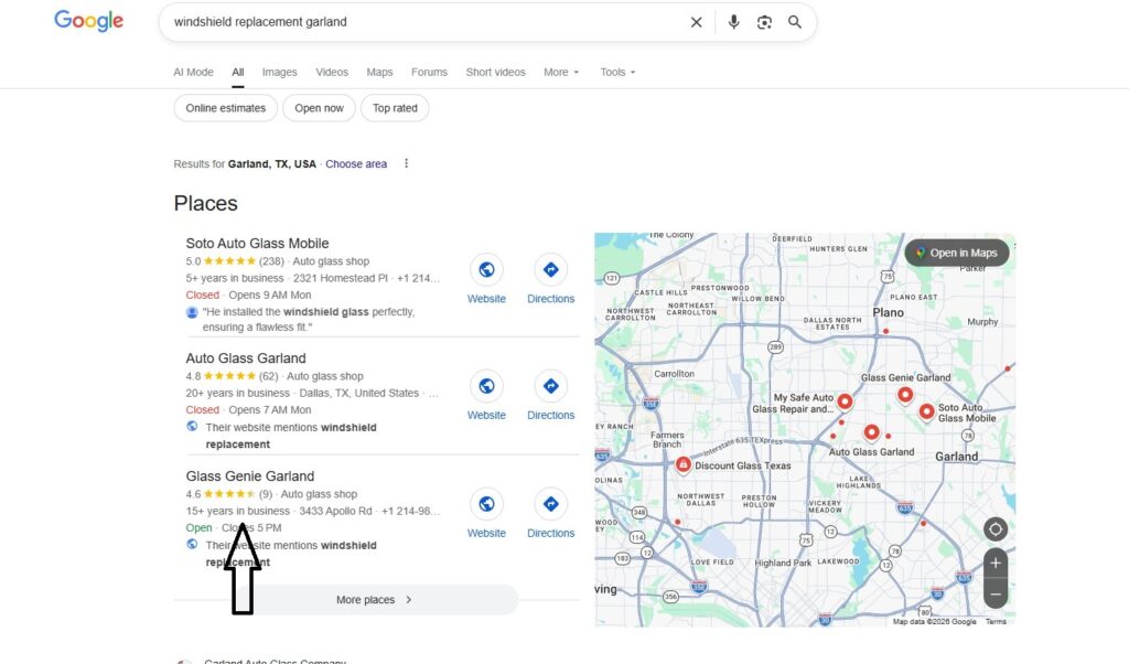 auto Glass SEO Ranking improved on Glass Genie Garland